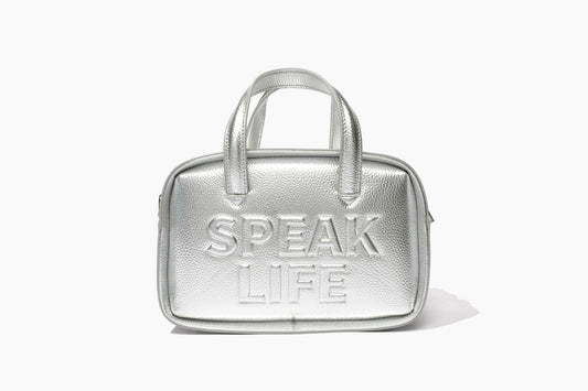 Speak Life Bowler Bag | Pebbled Metallic Silver
