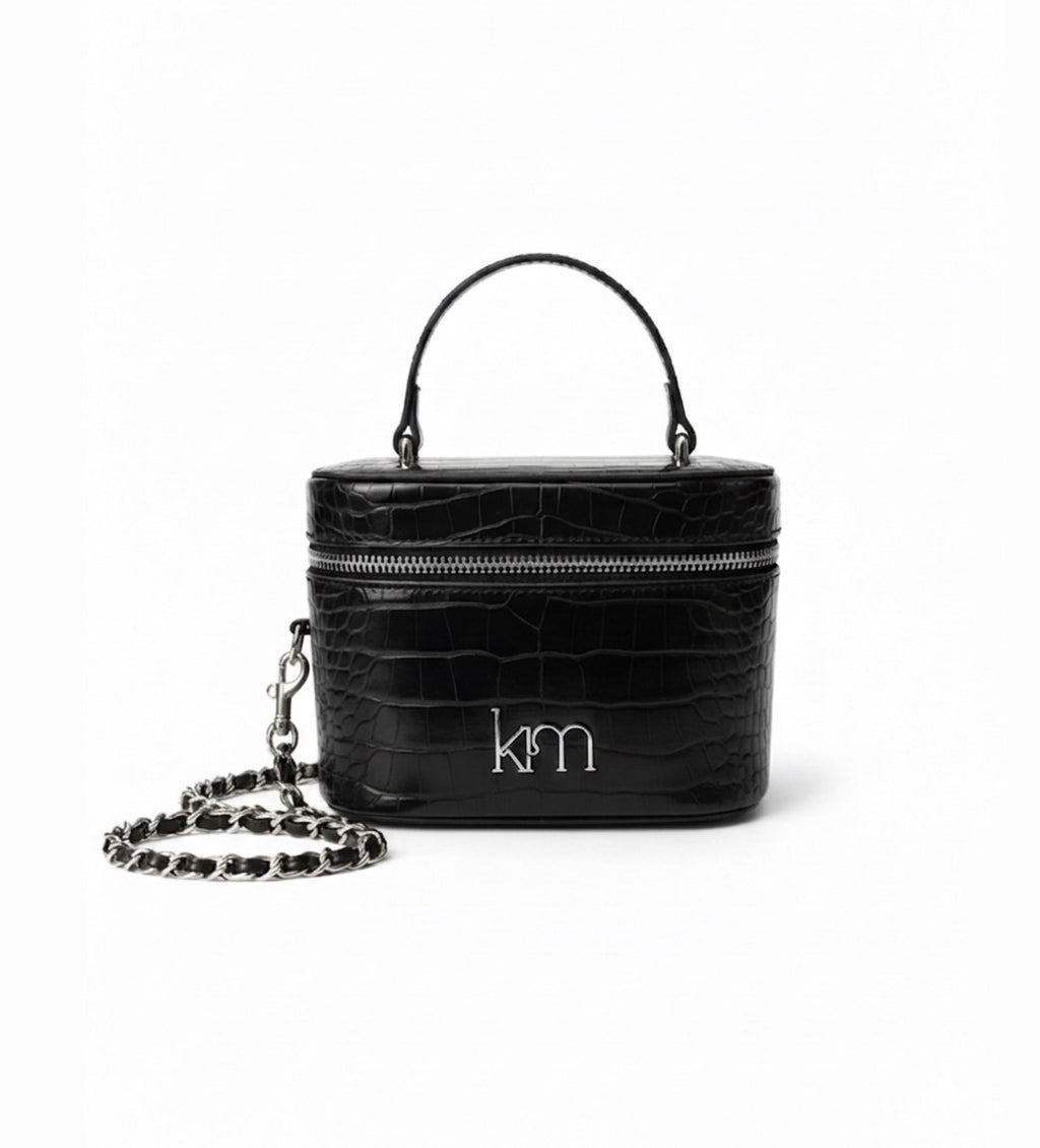 Mini Vanity Bag - Black Croc Silver