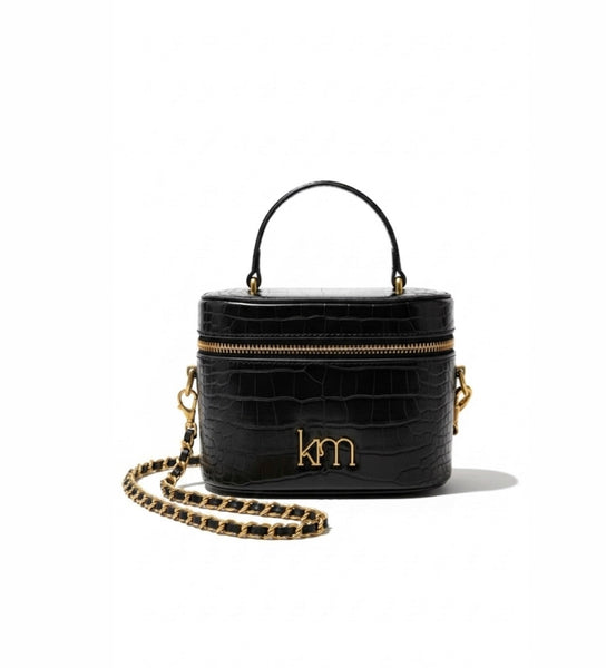 Mini Vanity Bag - Black Croc Gold – Khloe Modhouse Mini Vanity Bag - Black Croc Gold – Khloe Modhouse