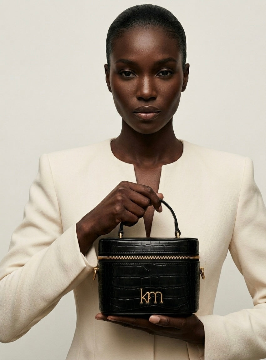 Mini Vanity Bag - Black Croc Gold
