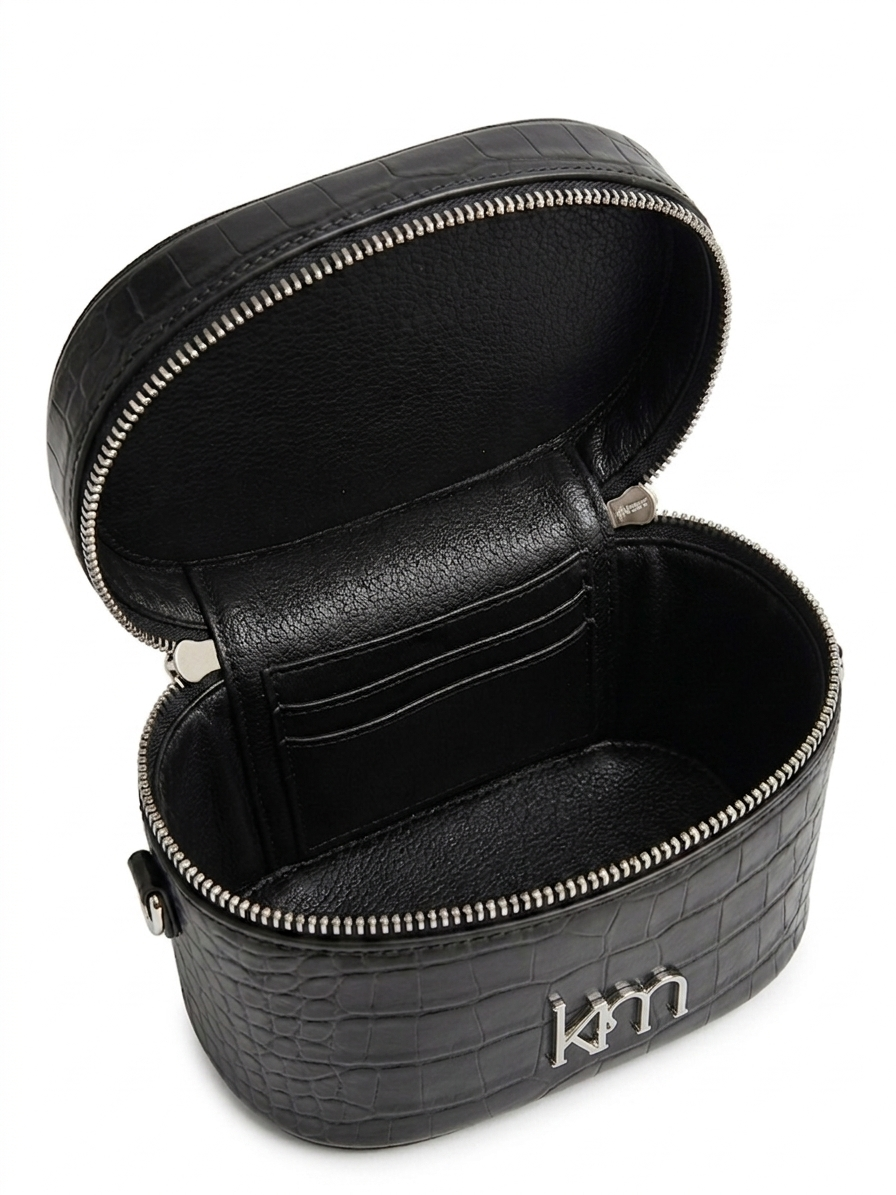 Mini Vanity Bag - Black Croc Silver